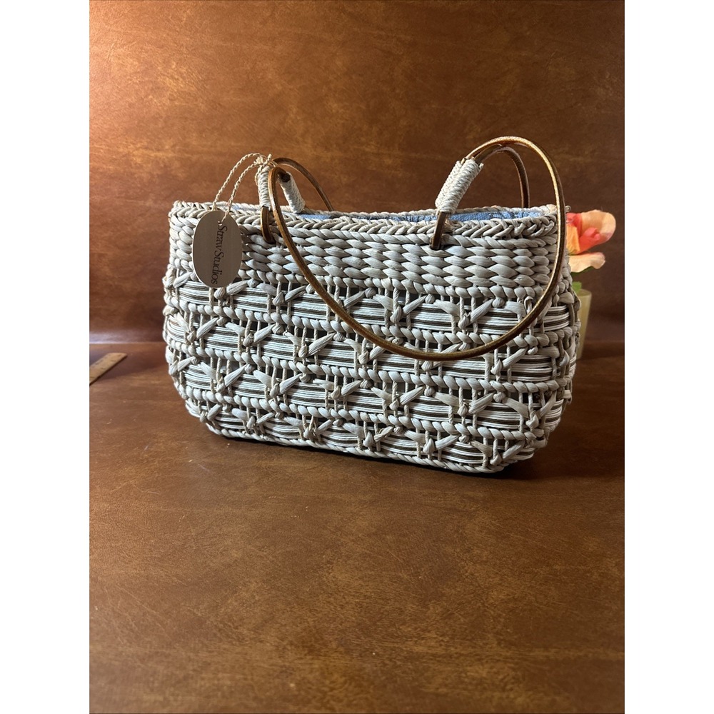 Straw Studios | Hand Woven Round Purse 12X7"| Leather Strap | Never Used